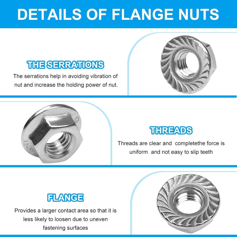 Yinpecly 60 Pcs M8 x 1.25mm Serrated Flange Hex Nuts, M8 Hexagon Flange Nuts,304 Stainless Steel, Metric Hex Lock Nuts, Locknuts Replacement Nut Full Thread for Industrial Construction Fasteners - Image 4
